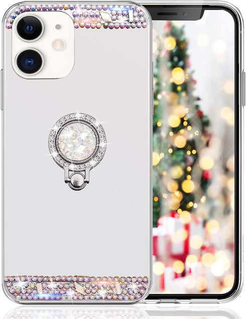 LUVI Diamond Glitter Case for iPhone 11, Mirror Makeup Cute Protective Cover with Bling Crystal Ring Holder