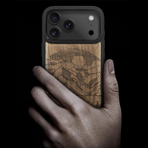 Carveit 17 Magnetic Wooden Case for iPhone Pro Case, Wood Artisan Engraved & Black Soft TPU Shockproof Cover