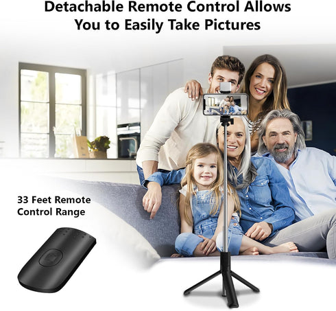 40 in Selfie Stick, Retractable Phone Tripod with Wireless Remote Control & Light, Compatible with All Cellphones