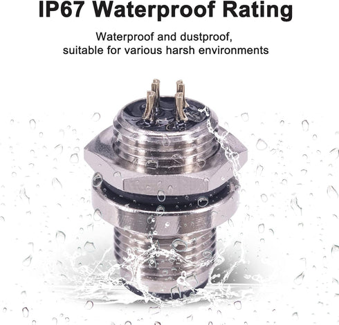 M12 5 Pin Aviation Connector Plugs, 12mm Female Socket Solder Cup, IP67 Waterproof, 5PCS Back Mount Coupling