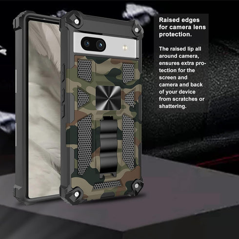 Ailiber for Pixel 7a Phone Case, Rugged Shockproof Cover with Screen Protector, Magnetic Car Mount & Kickstand (Camo)