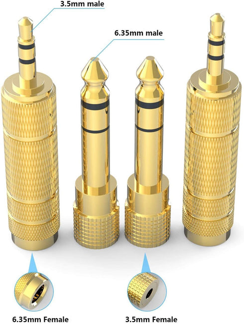 DIGITNOW Headphone Adapter 6.35mm (1/4 Inch) Male to 3.5mm (1/8 Inch) Female and 3.5 mm Male Plug to 6.35 mm Female Jack, Audio Stereo TRS Converter Adapters (4 -Pack Gold Plated)