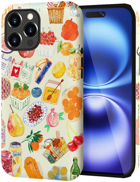 NOWETOO 16 Pro,Summer Case for iPhone Fruit Vegetable Collage Phone Case,Trendy Frosted Silicone Shockproof Cover