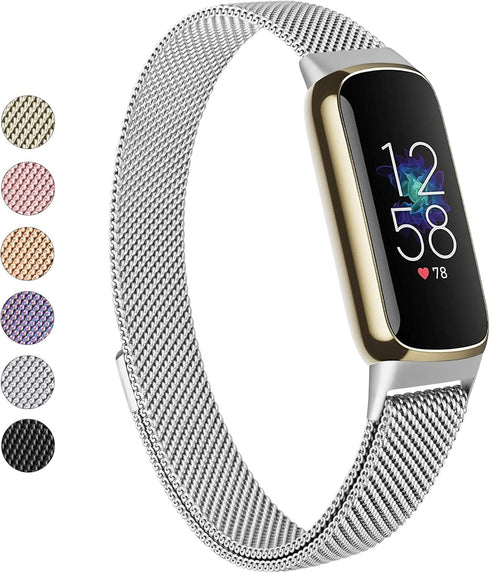 Vanjua Metal Band for Fitbit Luxe - Adjustable Stainless Steel Mesh Loop Replacement Strap for Women Men