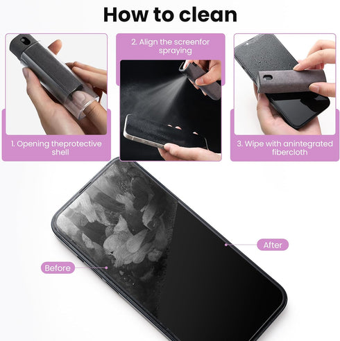Screen Cleaner, Touch Screen Mist Cleaner, 3-in-1 Spray and Microfiber Cloth, Refillable with Water (Pink -0.35oz)
