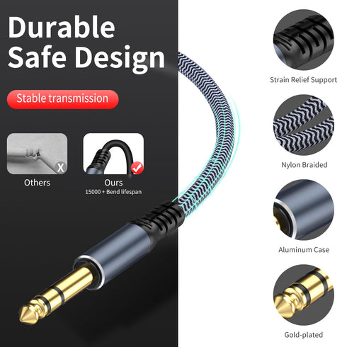 1/4 inch Extension Cable 25ft, 1/4" inch Male to Female Stereo Headphone Guitar Extension Cable, Quarter inch Headphone Extension Cable