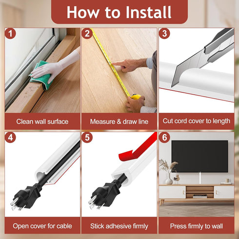 YESSZ (White-1 118inch) Self-Adhesive Silicone Cable Hider, Flexible Wire Cover Cable Raceway for Wires, Wall Mount TV