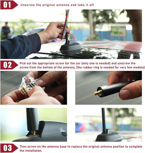 Dickno 1.37'' Car Short Antenna, Aluminum Radio Antenna Mast Replacement, Carbon Fiber Auto AM/FM Radio Reception