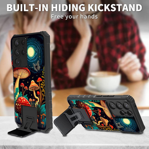 Samsung Galaxy S23 Ultra Case, 6.8" 2023, Mushroom Moon - Dual Layer Hard PC & Soft TPU, Shock Proof, with Kickstand &