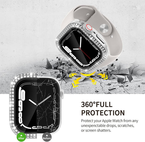 2 in 1 Waterproof Bling Case for Apple Watch 44mm, Glitter Diamond Rhinestone Bumper Face Cover for SE Series 6/5/4