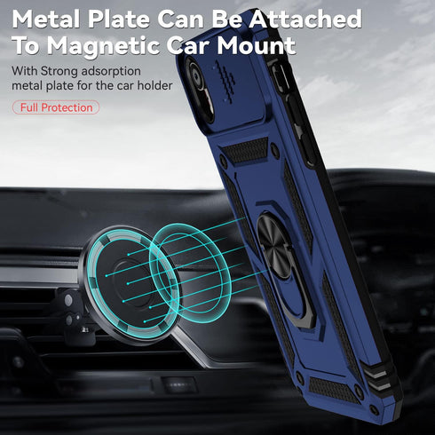 Hitaoyou iPhone XR Case with Camera Cover, Military Grade Shockproof Heavy Duty Protective Case with Kickstand (Blue)