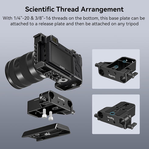 SmallRig Camera Base Plate with 15mm LWS Rod Rail Clamp for Sony A6500, A6600, A6300, Canon R5, R6 - 1674