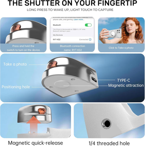 imgrose Magnetic Phone Camera Grip, Shutter Grip Handle Holder for iPhone/Android with Detachable Wireless Shutter