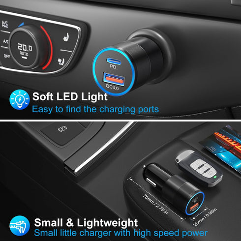 USB C Car Charger, Bangfun 36W Dual Port 12V Adapter, Fast Charging for iPhone 15/14/13/12 and Galaxy S24/S23/S22/S21