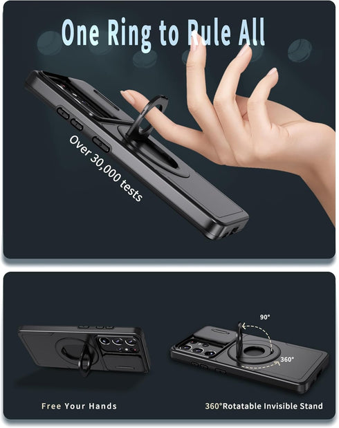 Shop Samsung Galaxy S21 Ultra Mag-Safe Kickstand Case: Slim, Shockproof, Military-Grade, 360° Rotating Stand, Black.