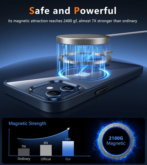 FNTCASE iPhone 12 Clear Case, Magnetic Military Grade Drop Protection, Rugged Shockproof Bumper Cover