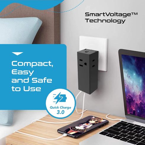 Ceptics 65W World Travel Adapter, 3 USB Ports PD 3.0 Charger for Laptops, Cellphones in Europe, Asia, Africa, America