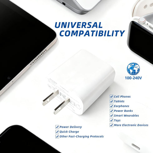 SinitoAula 30W 2pcs), USB-C Charger Block with Extra USB-A Port (White, Fast Charging Plug for Wall Outlet, Type C