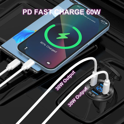 Upgraded 4 Port 12V USB Outlet Aluminum Charger, 78W Dual PD & QC Multiple USB Port for Car, Waterproof for Marine Boat