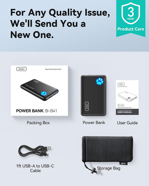 INIU Portable Charger, Slimmest 10000mAh 22.5W PD Power Bank, USB C High-Speed Charging Battery Pack for iPhone, Samsung