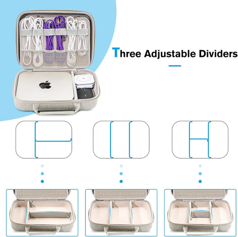 ProCase Hard Travel Electronic Organizer Case for MacBook, Chargers, Cables, Power Bank, Accessories Bag - XL, Grey