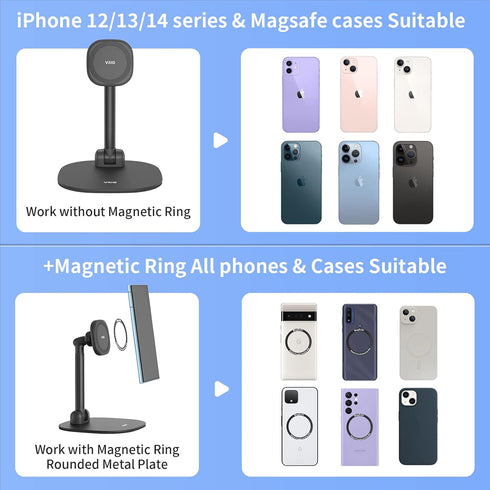 VRIG Magnetic Desk Phone Stand for Office/Home, 360° Rotation Phone Holder with Magnetic Ring for iPhone 14/13/12/11