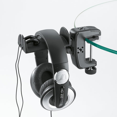 K&M Headphones, Black, Universal Support, Portable Electronic Device Stand, Steel Construction, Rubber Covered