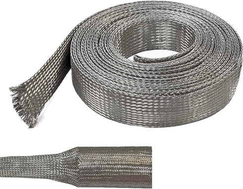 Electriduct Tinned Copper Metal Braid Sleeving - 1/2" Flexible EMI RFI Shielding Wire Mesh (0.32" Diameter), 10 Feet