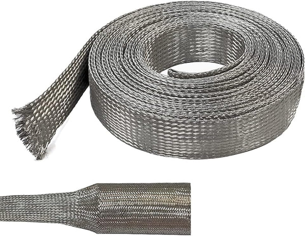 Electriduct Tinned Copper Metal Braid Sleeving - 1/2" Flexible EMI RFI Shielding Wire Mesh (0.32" Diameter), 10 Feet