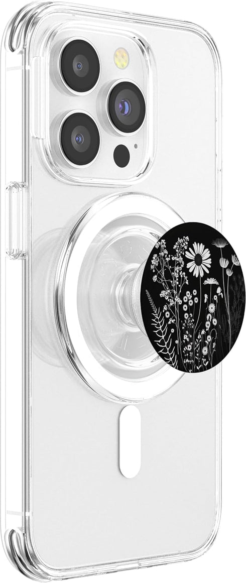 Wildflower Floral Design Feminine Black PopSockets MagSafe PopGrip for iPhone