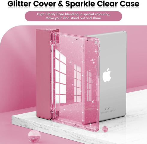 INFILAND 9th/8th/7th 2021/2020/2019 10.2 inch, 7/8/9 for iPad Generation Case Glitter Slim Protective Cover with Clear