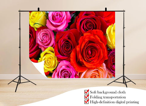UPXIO 9x6ft Colorful Rose Bouquet Backdrop Mixed Red Pink Yellow Roses Photo Background Tapestry for Valentine's Day