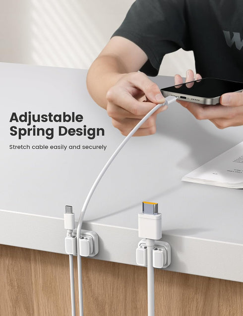 3-in-1 Cord Organizer Spring Clip Holder, Lamicall Small Desk Cable Organizer Clips, 3Pcs (White)