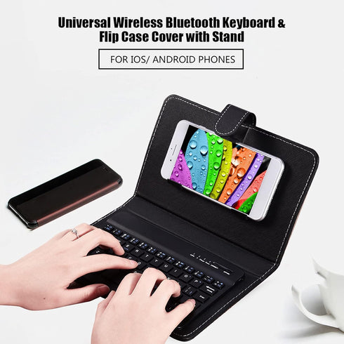 VBESTLIFE Bluetooth Keyboard Sleeve, Universal Sleeve with Stand for 4.5''-6.8'' Cellphones (Black)