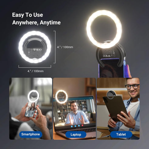 NEEWER 4" 5W 500mAh/CRI85 BR40 Entry Level Version Phone Selfie Ring Light Compatible with iPhone, Bi Color