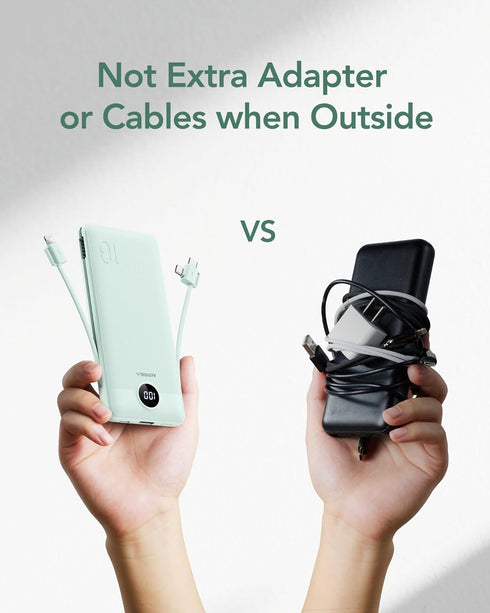 VEGER Portable Charger for iPhone - 10000mAh Slim Fast Charging USB C Power Bank with Built-in Cables, Travel Essential