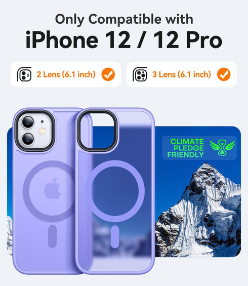 CANSHN Magnetic iPhone 12/12 Pro Case, Light Purple, Compatible with MagSafe, Translucent Matte Slim Shockproof