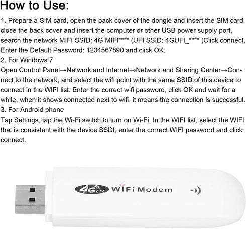 Sanpyl 150mbps 4G 10 7/8/10, USB Adapter, LTE TDD FDD GSM Mini Router with LED Indicated, Modem Dongle with SIM Card