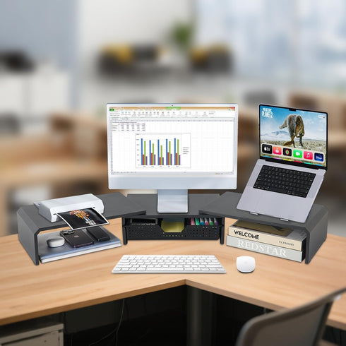 LEKETREE Dual Monitor Stand Riser with Drawer, Computer Stand for Desk, Workspace Desktop Stand, Desk Organizer