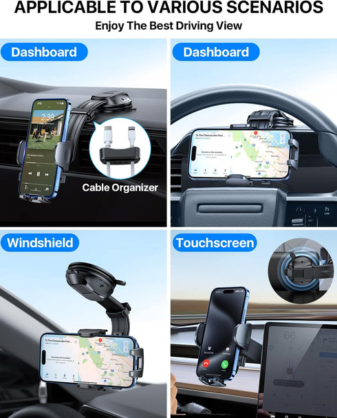 YRU 2024 Ultimate Car Phone Holder Mount with Bendable & Adjustable Aluminum Arm for iPhone 15 14 13 12 Pro Max