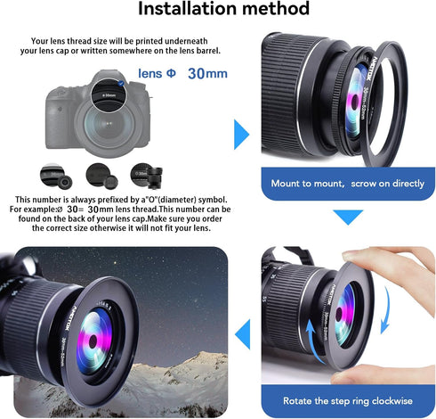 30mm to 52mm Camera Lens Adapter - 30mm to 52mm Filter Step Up Ring, Compatible with All 52mm Filter Accessories