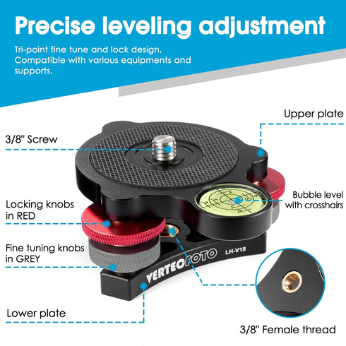 UPGRADED Tripod Leveling Base with Bigger Bubble Level, Fine Leveling, Perfect for Smart Telescope or Panos