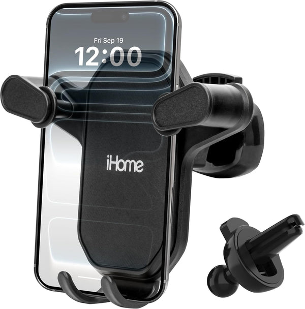 iHome Universal Gravity Air Vent Phone Mount, 360 Rotation, Adjustable Support, Stable Clip