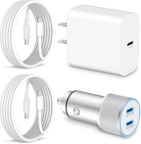 iPhone 15 Car Charger Fast Charging, 20W USB C Charger Block + 2 x 3FT USB-C to C Cable + 40W Dual USB C Adapter