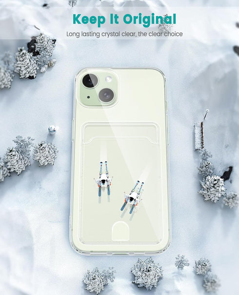 iPhone 15 Plus Compatible Clear Phone Case with Card Holder, Shockproof Slim Cover, Transparent
