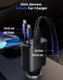 SUPERONE Retractable Car Charger for iPhone, 4 in 1 USB C Adapter with Dual Lightning Cables, PD 60W Fast Charging