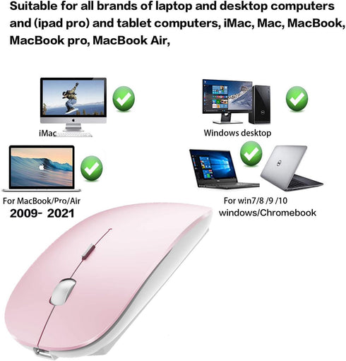 Bluetooth Mouse for iPad Pro iPad Air Rechargeable Bluetooth Wireless Mouse for MacBook pro MacBook Air Mac Laptop Chromebook Windows HP PC DELL (Pink Mouse)