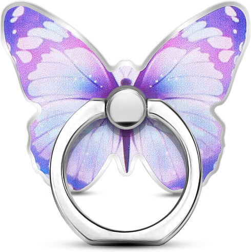 Purple Metal Cell Phone Ring Butterfly Holder, Finger Kickstand Compatible with Smartphone, Tablet, E-Reader