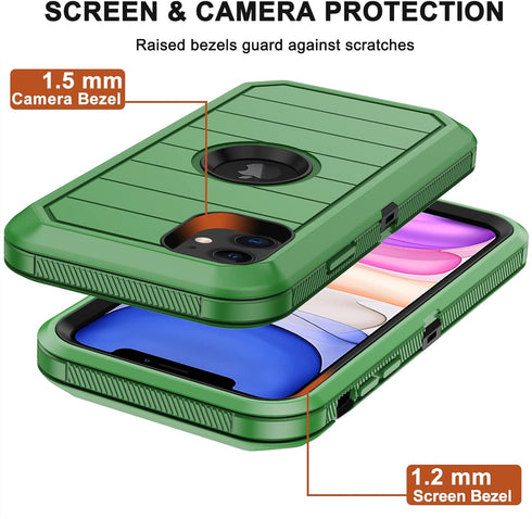 Shop iPhone 11 Heavy Duty Case with Belt Clip Holster & 2 Screen Protectors - Military Grade Rugged Protection (Green