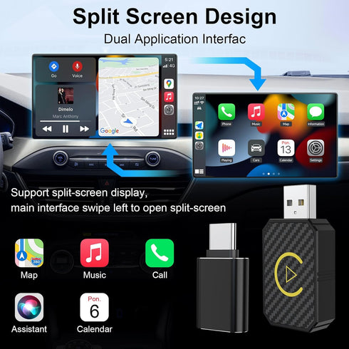 Mini Android Auto Wireless Adapter & Wireless CarPlay Adapter, Convert Factory Wired to Wireless CarPlay Dongle